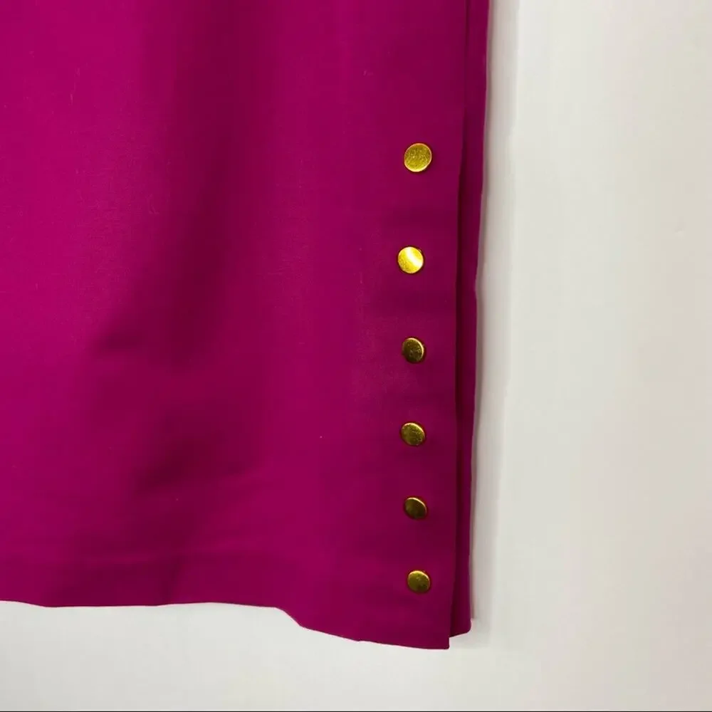 Worthington Magenta Pencil Skirt With Gold Button Embellishments Sz 6P - Picture 3 of 6